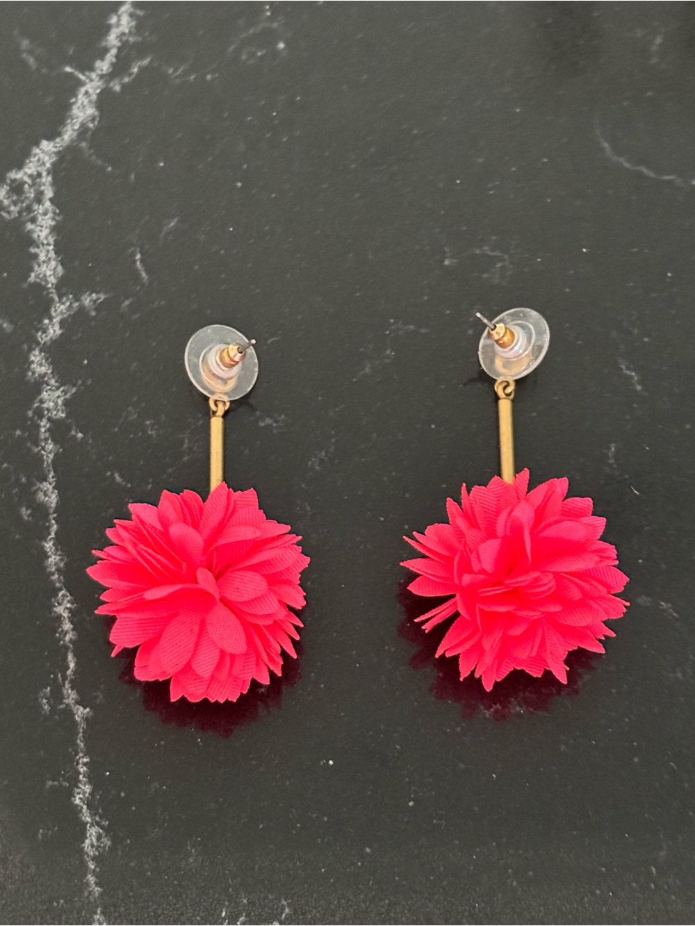 J. Crew Factory Neon Orange/Pink Floral Pom Drop Earrings